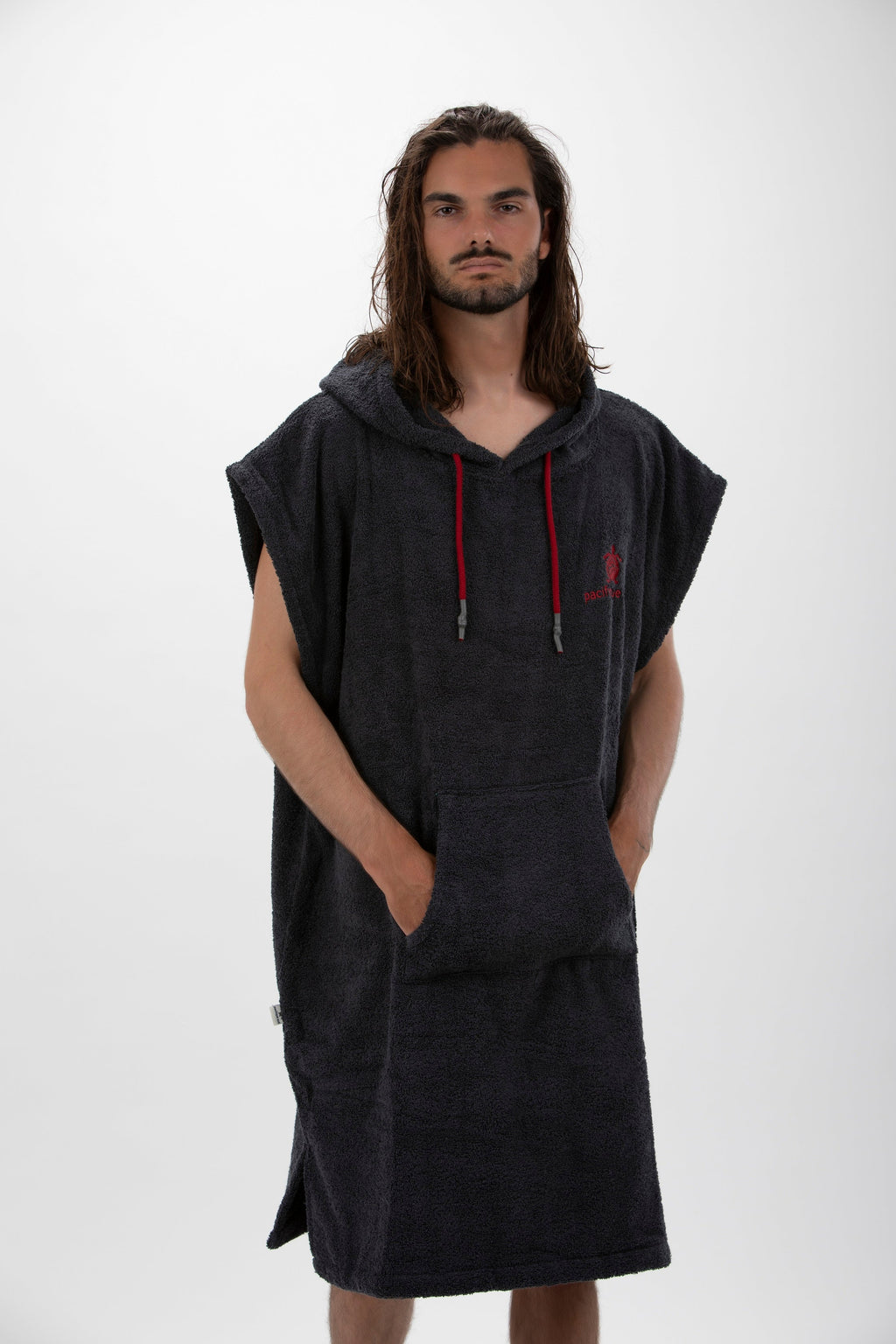 Poncho de Surf Pacifique Sud em Algodão sem Mangas – Cinzento-escuro, Tamanho L