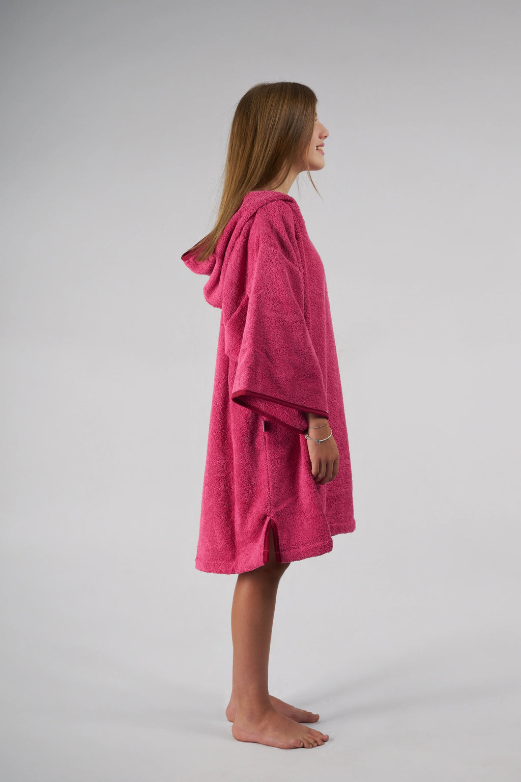 Poncho de Surf Júnior Pacifique Sud em Algodão com Mangas – Rosa