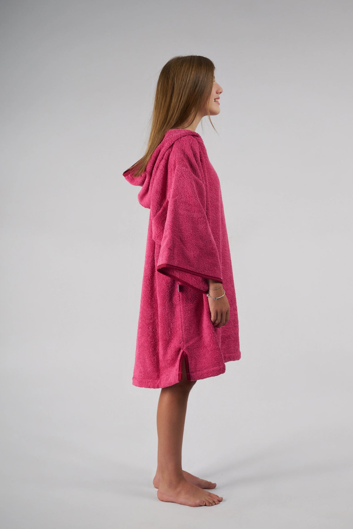 Poncho de Surf Júnior Pacifique Sud em Algodão com Mangas – Rosa