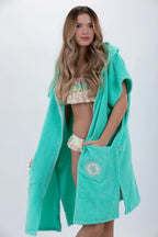 Poncho de Surf Pacifique Sud em Algodão sem Mangas com Fecho – Verde, Tamanho Único