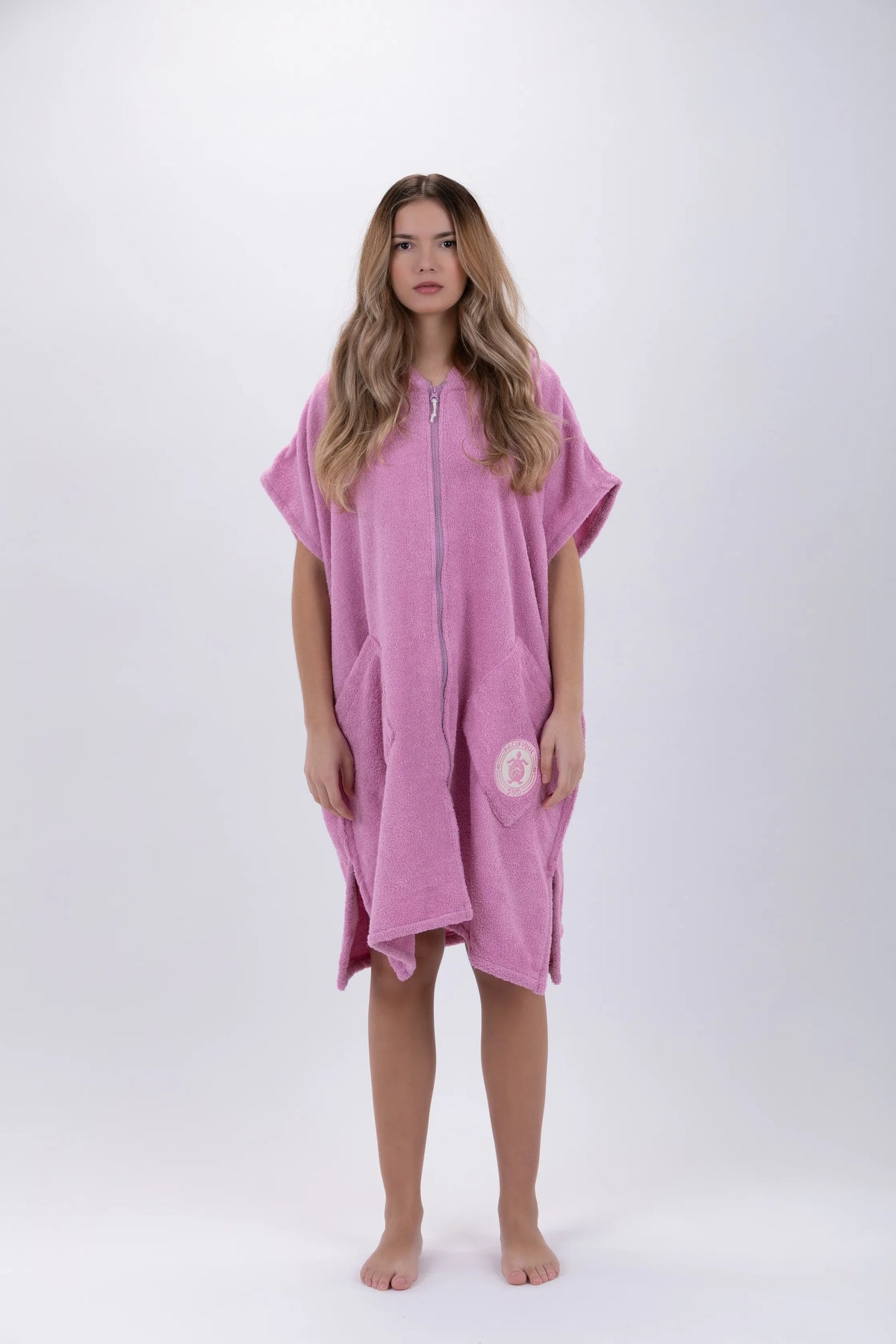 Poncho de Surf Pacifique Sud em Algodão sem Mangas com Fecho – Rosa, Tamanho Único