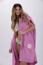 Poncho de Surf Pacifique Sud em Algodão sem Mangas com Fecho – Rosa, Tamanho Único