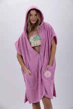 Poncho de Surf Pacifique Sud em Algodão sem Mangas com Fecho – Rosa, Tamanho Único