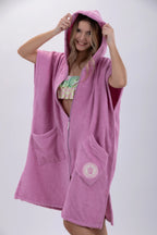 Poncho de Surf Pacifique Sud em Algodão sem Mangas com Fecho – Rosa, Tamanho Único