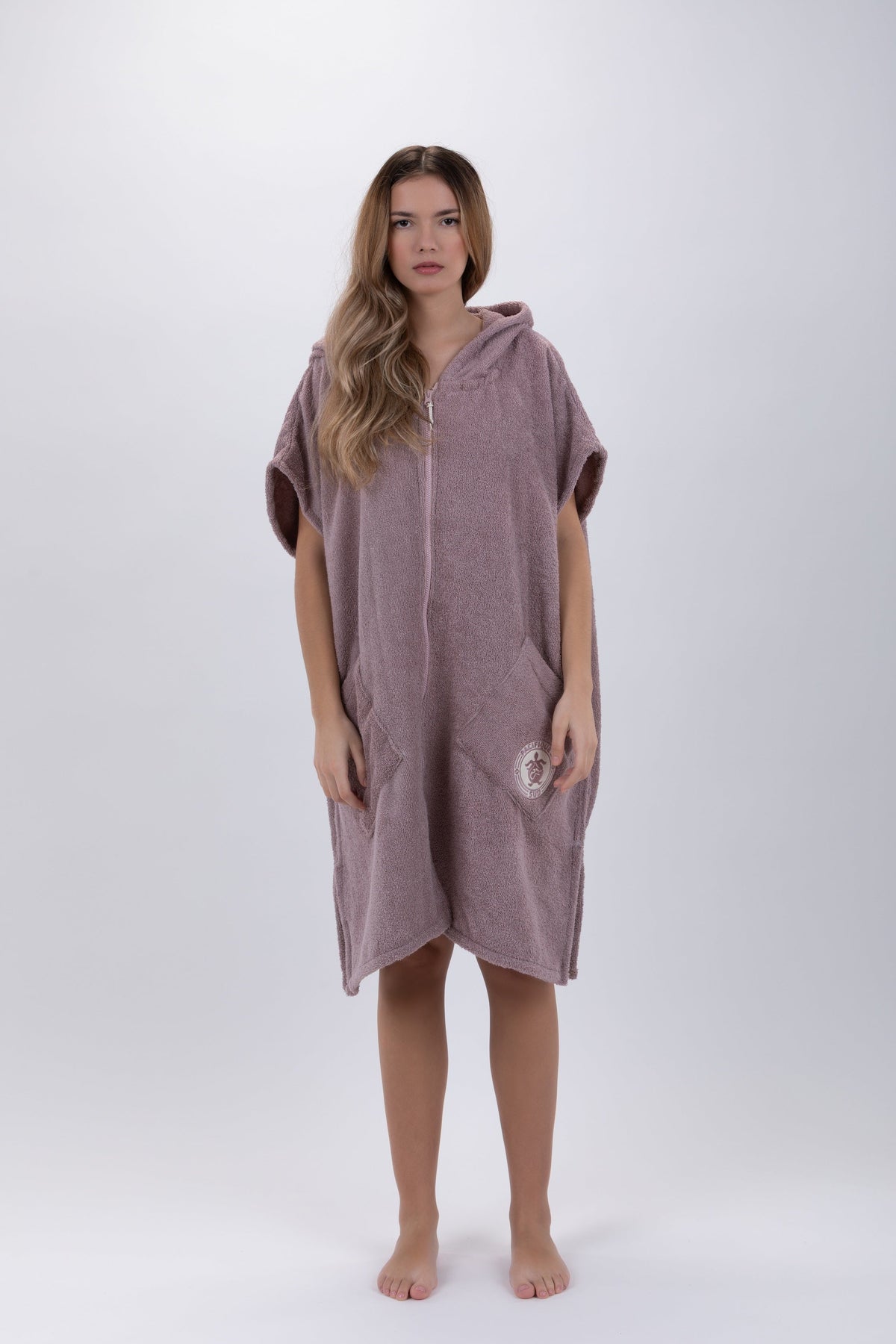 Poncho de Surf Pacifique Sud em Algodão sem Mangas com Fecho – Castanho-claro, Tamanho Único