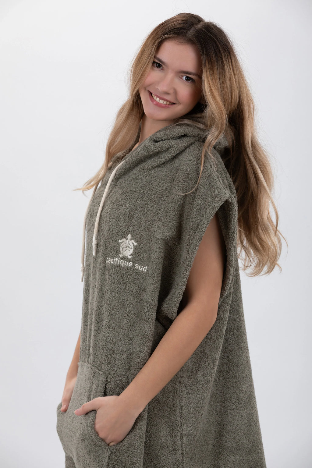 Poncho de Surf Pacifique Sud em Algodão sem Mangas – Verde, Tamanho M