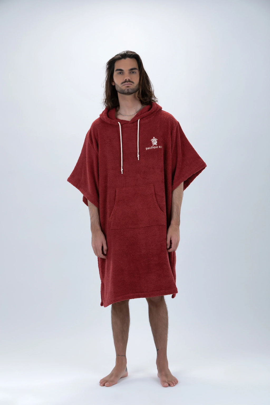 Poncho de Surf Pacifique Sud em Algodão com Mangas – Bordô, Tamanho Único
