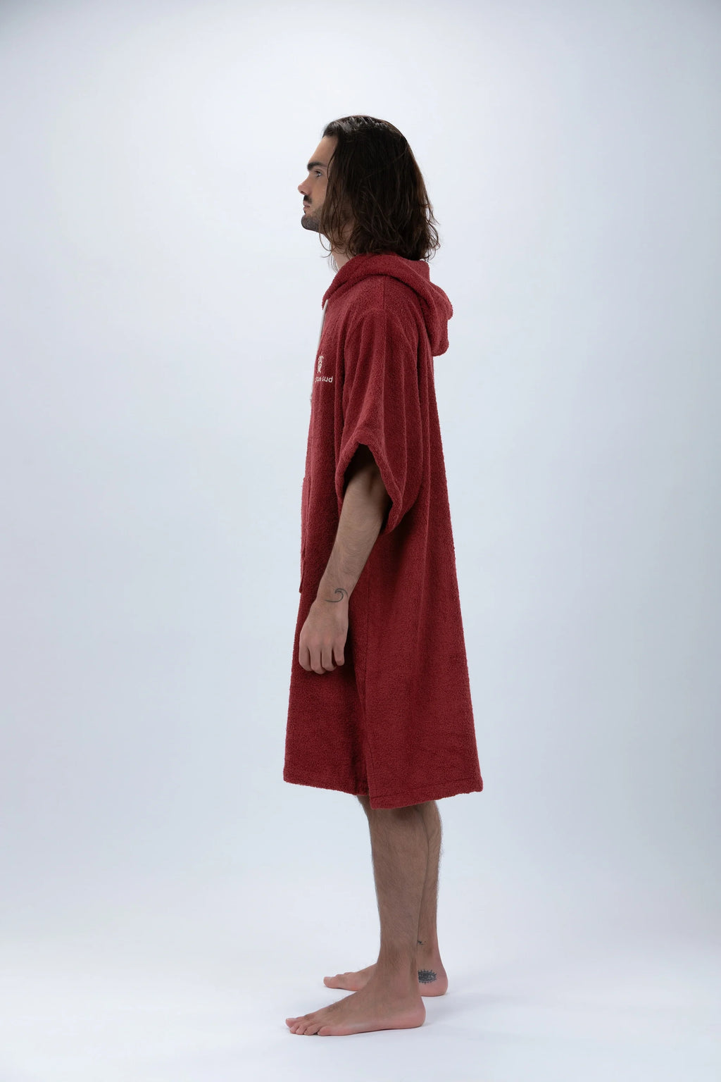 Poncho de Surf Pacifique Sud em Algodão com Mangas – Bordô, Tamanho Único