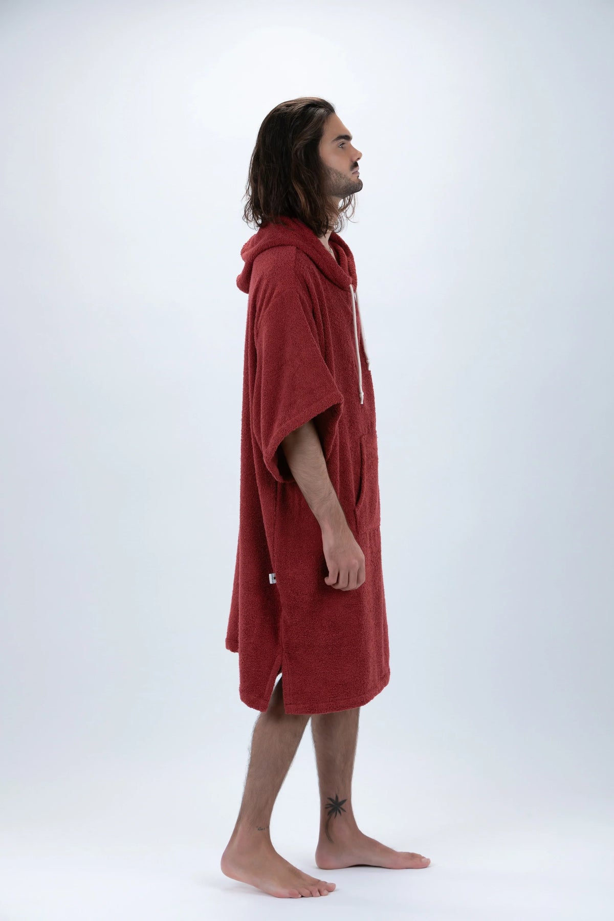 Poncho de Surf Pacifique Sud em Algodão com Mangas – Bordô, Tamanho Único