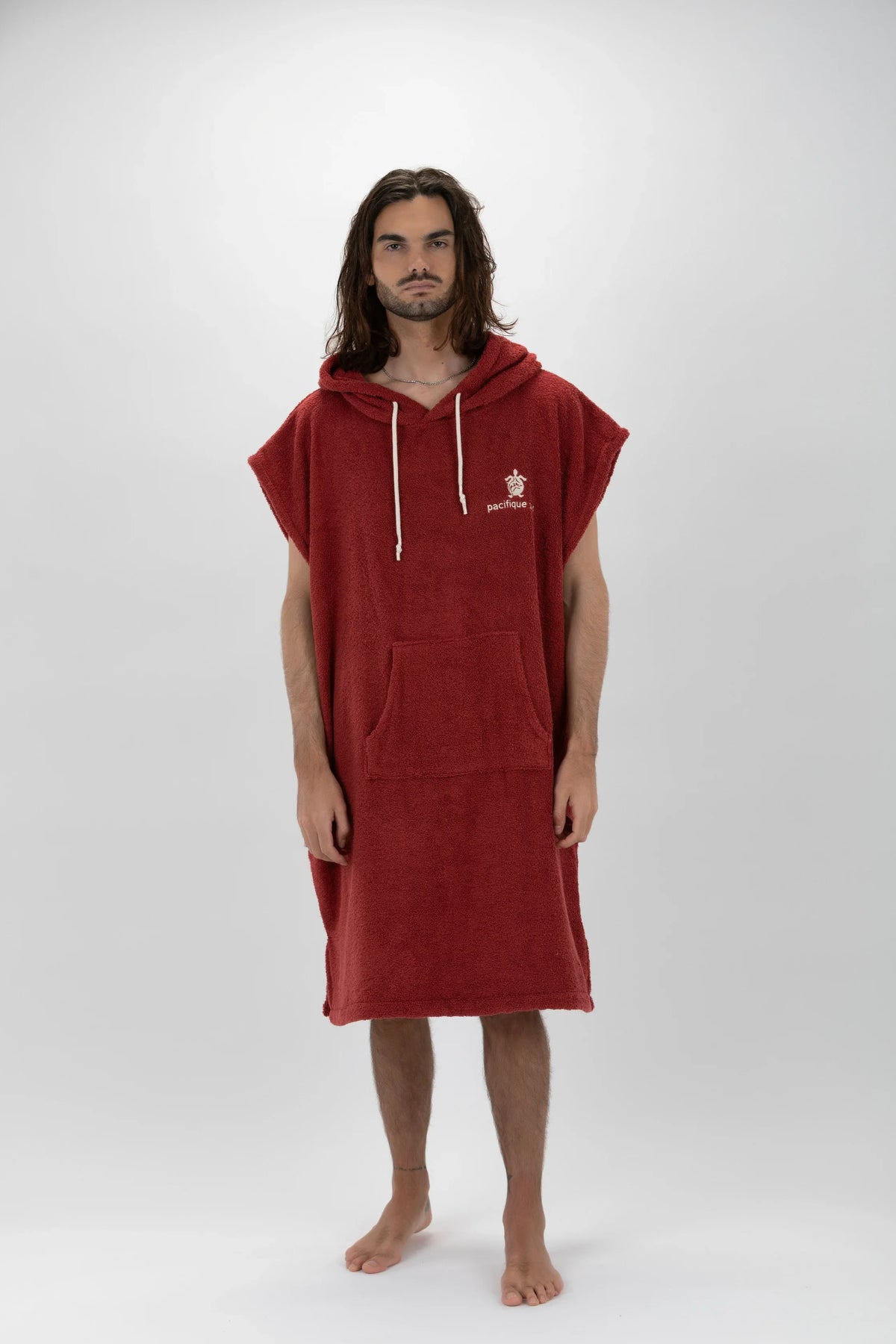 Poncho de Surf Pacifique Sud em Algodão sem Mangas – Bordô, Tamanho L