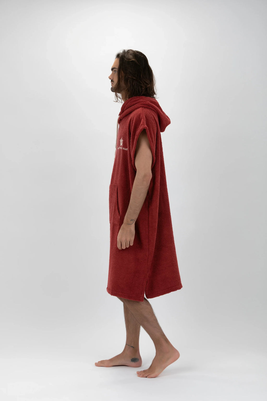 Poncho de Surf Pacifique Sud em Algodão sem Mangas – Bordô, Tamanho L
