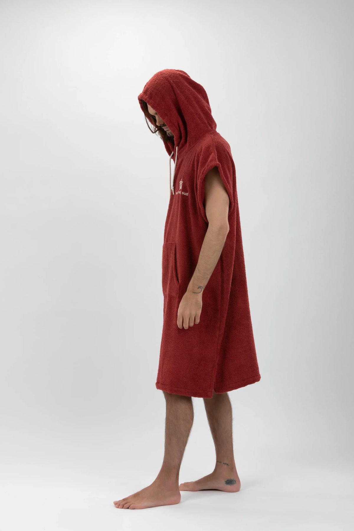 Poncho de Surf Pacifique Sud em Algodão sem Mangas – Bordô, Tamanho L