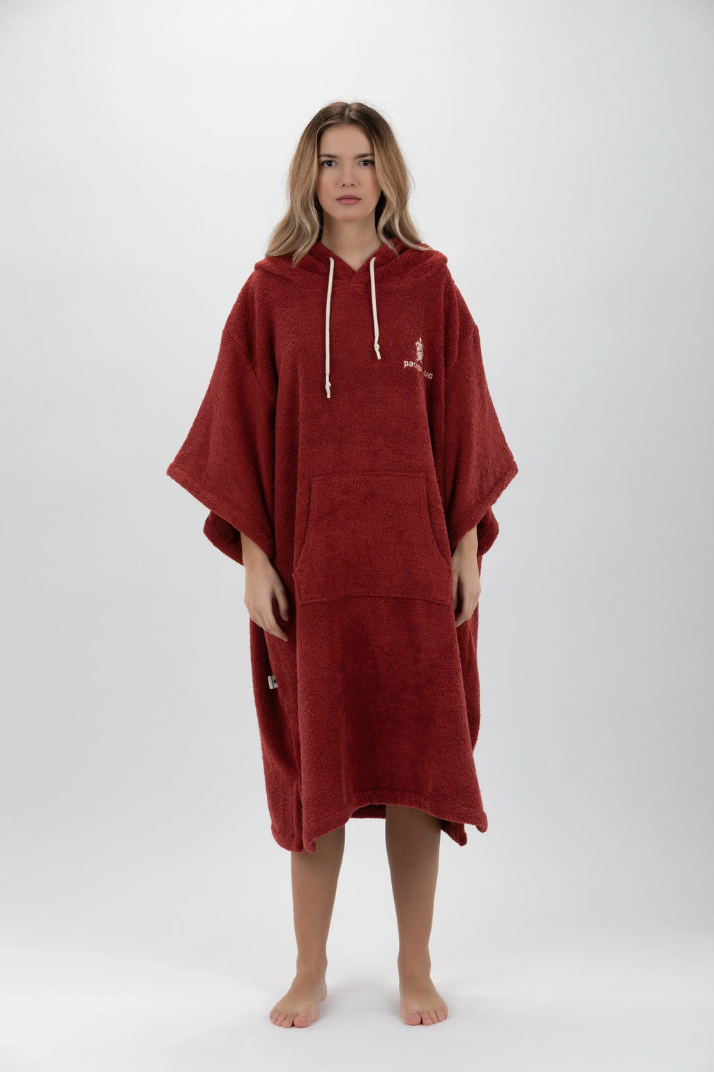 Poncho de Surf Pacifique Sud em Algodão com Mangas – Bordô, Tamanho Único