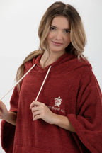 Poncho de Surf Pacifique Sud em Algodão com Mangas – Bordô, Tamanho Único