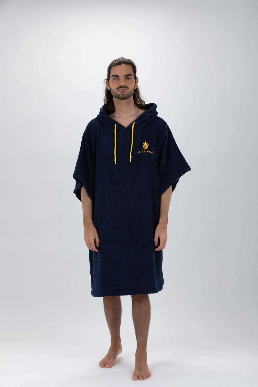 Poncho de Surf Pacifique Sud em Algodão com Mangas – Azul-marinho, Tamanho Único
