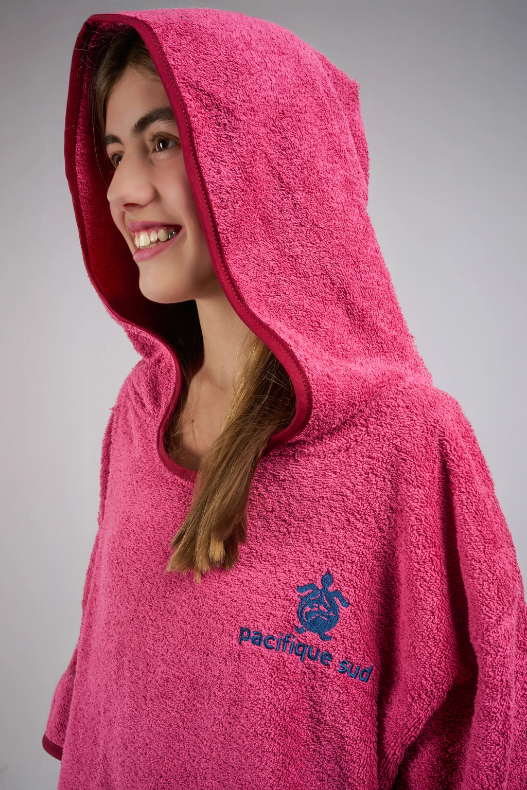 Poncho de Surf Júnior Pacifique Sud em Algodão com Mangas – Rosa