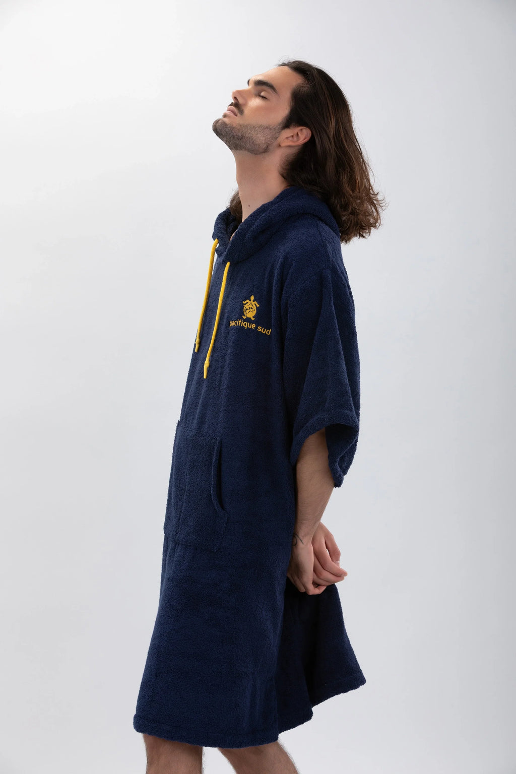 Poncho de Surf Pacifique Sud em Algodão com Mangas – Azul-marinho, Tamanho Único