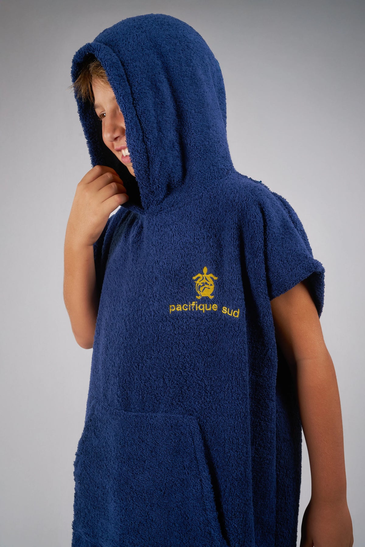 Poncho de Surf Júnior Pacifique Sud em Algodão sem Mangas – Azul-marinho