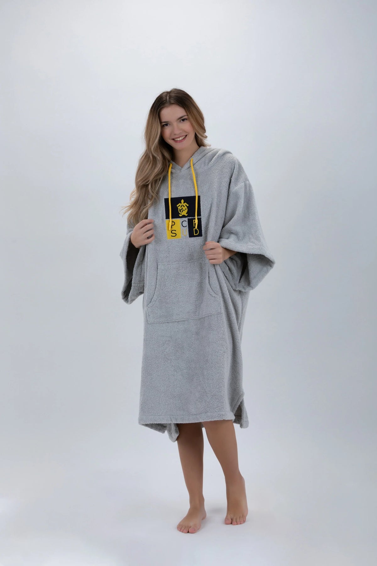 Poncho de Surf Pacifique Sud em Algodão com Mangas – Cinzento-claro, Tamanho Único