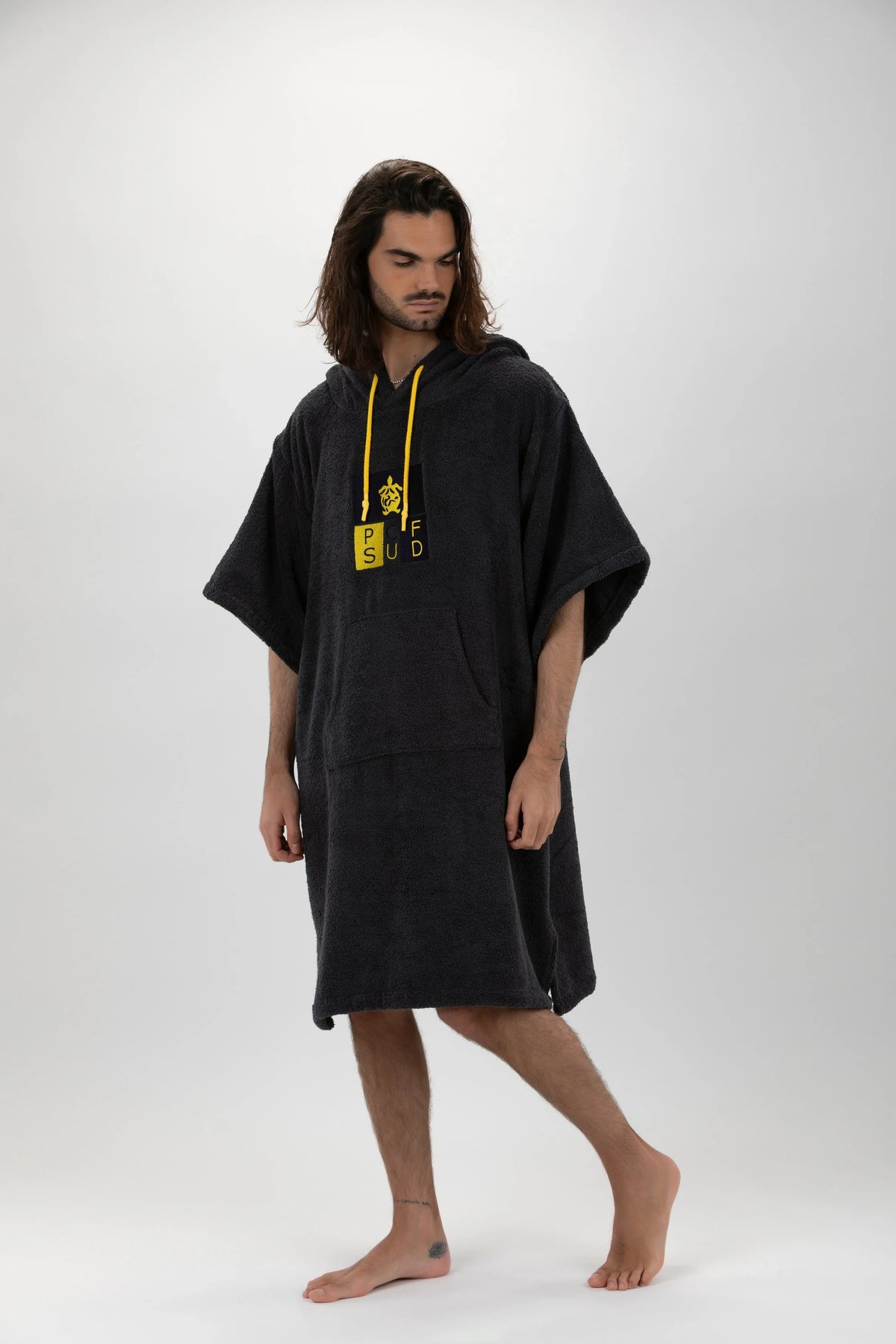 Poncho de Surf Pacifique Sud em Algodão com Mangas – Cinzento-escuro, Tamanho Único