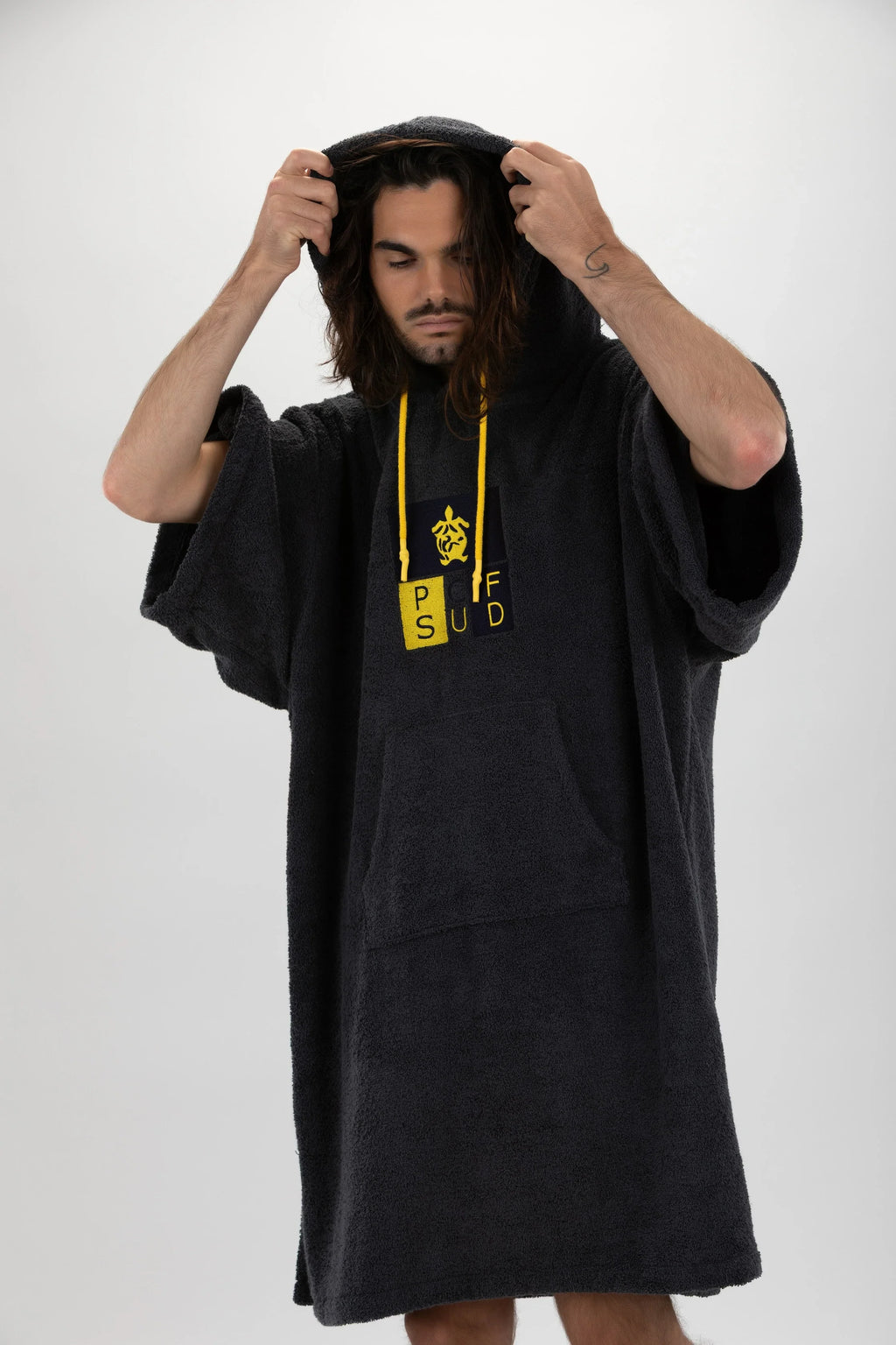 Poncho de Surf Pacifique Sud em Algodão com Mangas – Cinzento-escuro, Tamanho Único