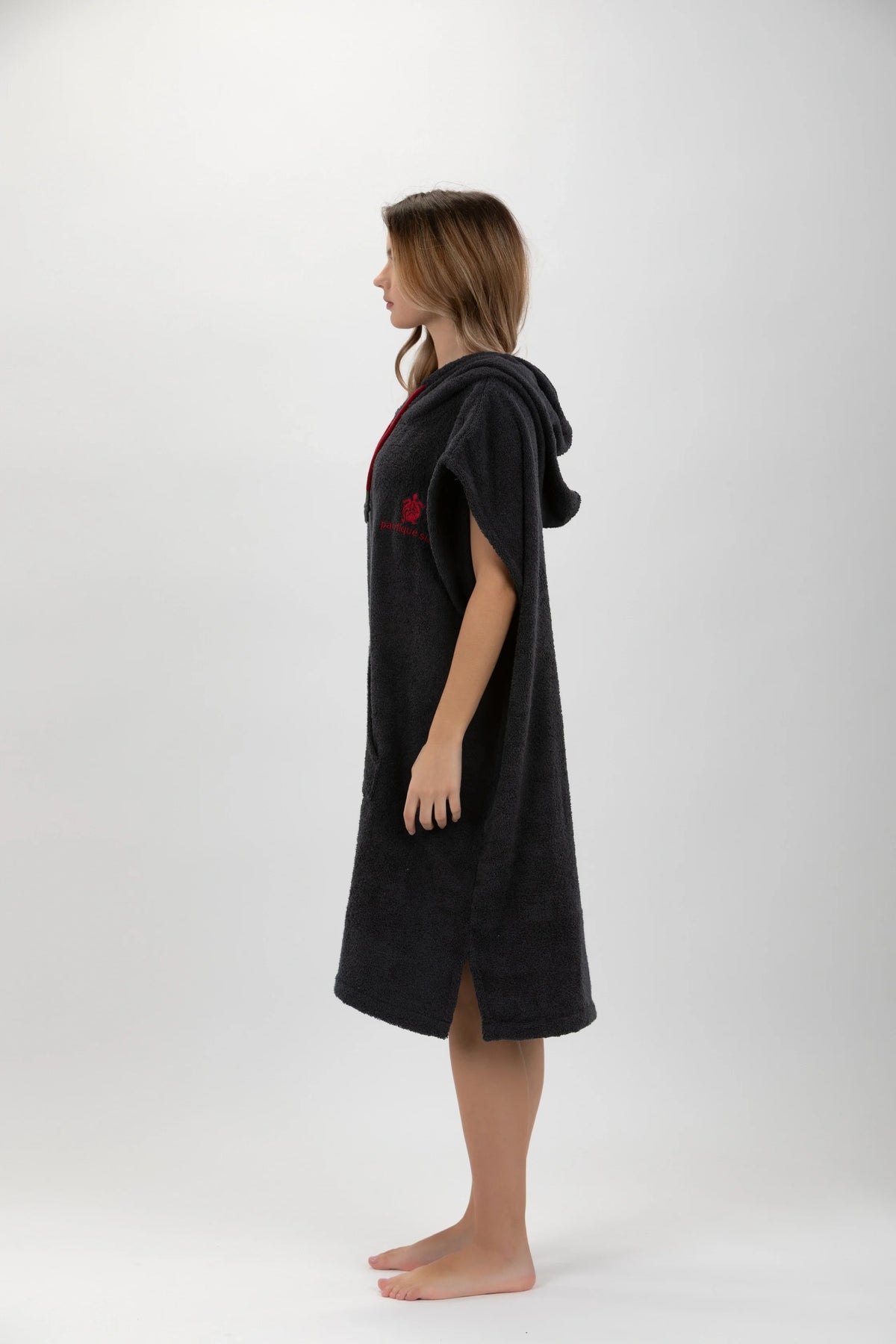 Poncho de Surf Pacifique Sud em Algodão sem Mangas – Cinzento-escuro, Tamanho M (400 g/m²)