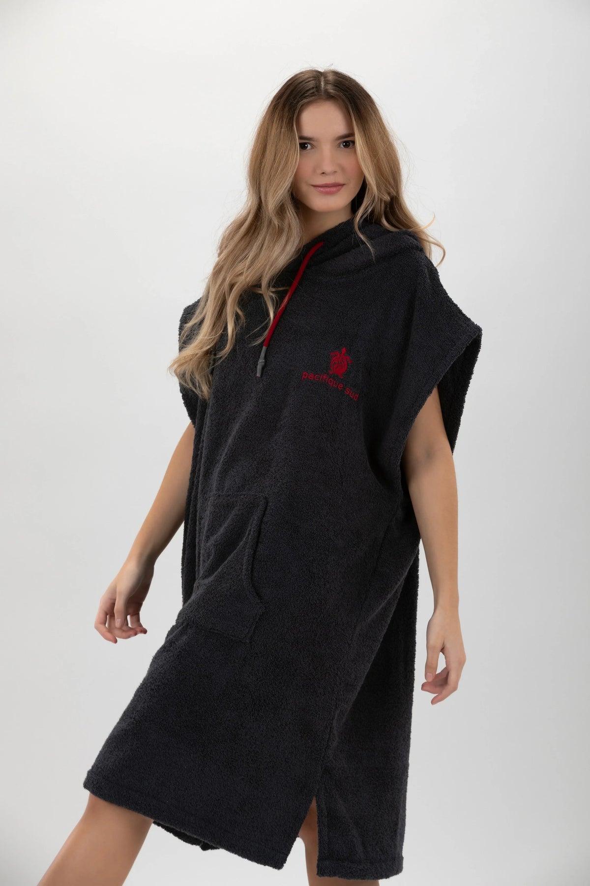 Poncho de Surf Pacifique Sud em Algodão sem Mangas – Cinzento-escuro, Tamanho M (400 g/m²)