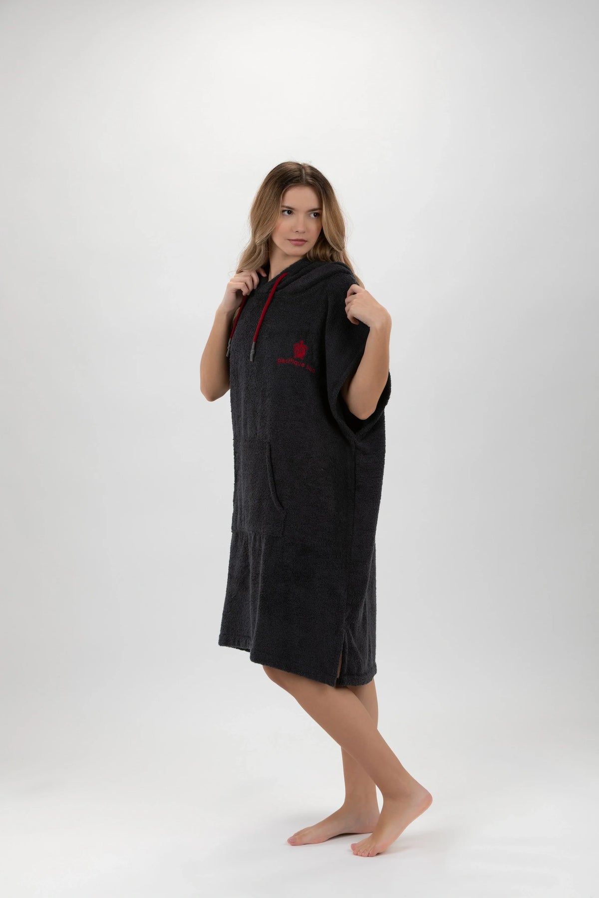 Poncho de Surf Pacifique Sud em Algodão sem Mangas – Cinzento-escuro, Tamanho M (400 g/m²)
