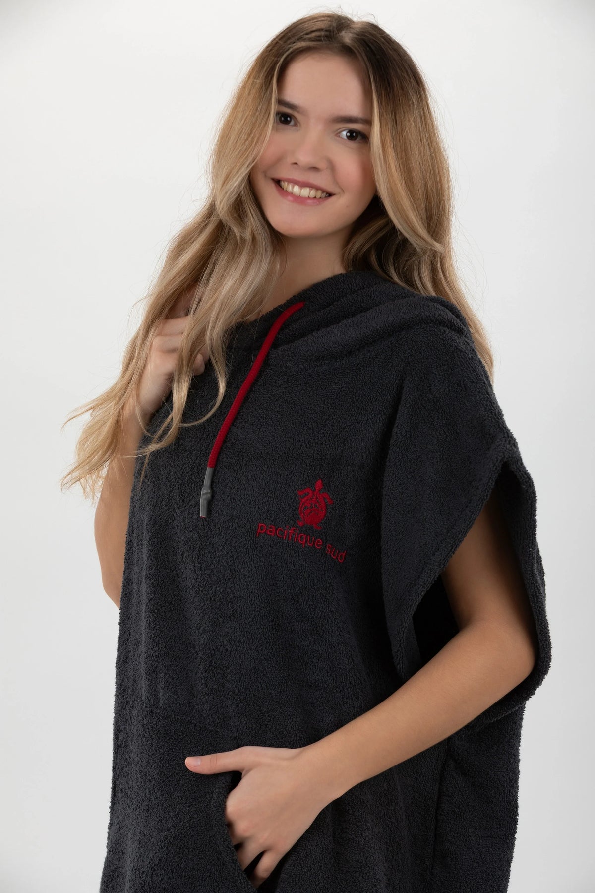 Poncho de Surf Pacifique Sud em Algodão sem Mangas – Cinzento-escuro, Tamanho M (400 g/m²)
