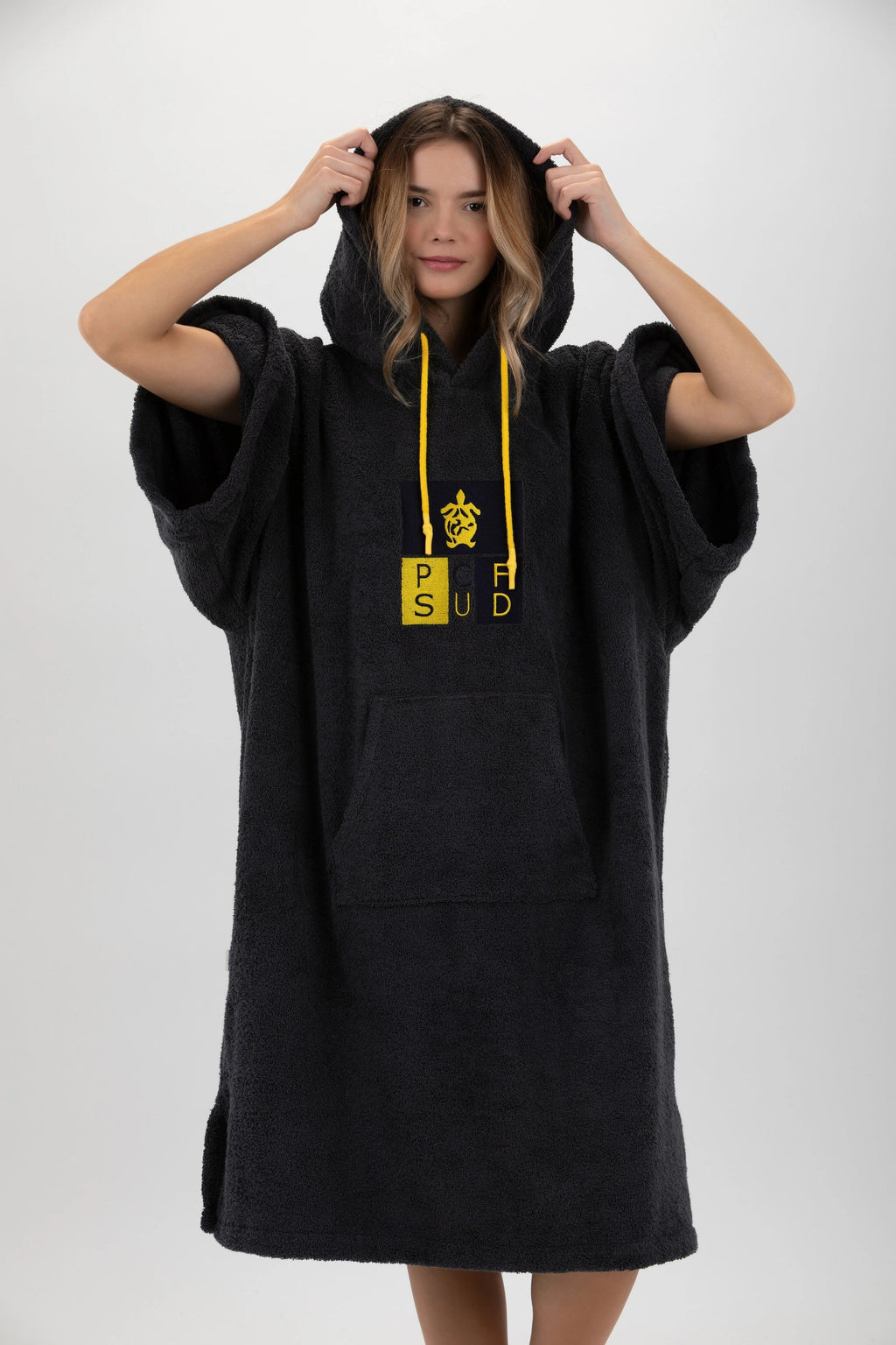 Poncho de Surf Pacifique Sud em Algodão com Mangas – Cinzento-escuro, Tamanho Único