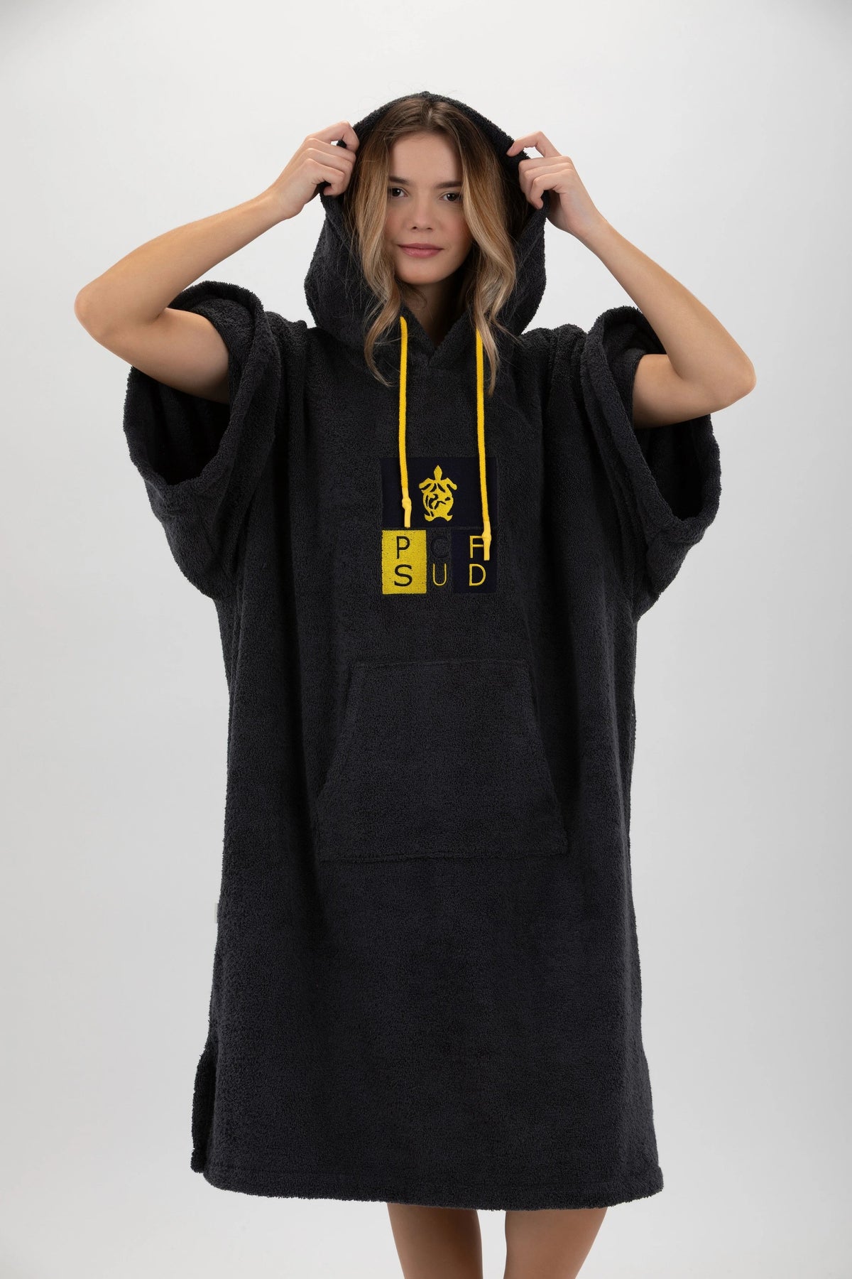 Poncho de Surf Pacifique Sud em Algodão com Mangas – Cinzento-escuro, Tamanho Único