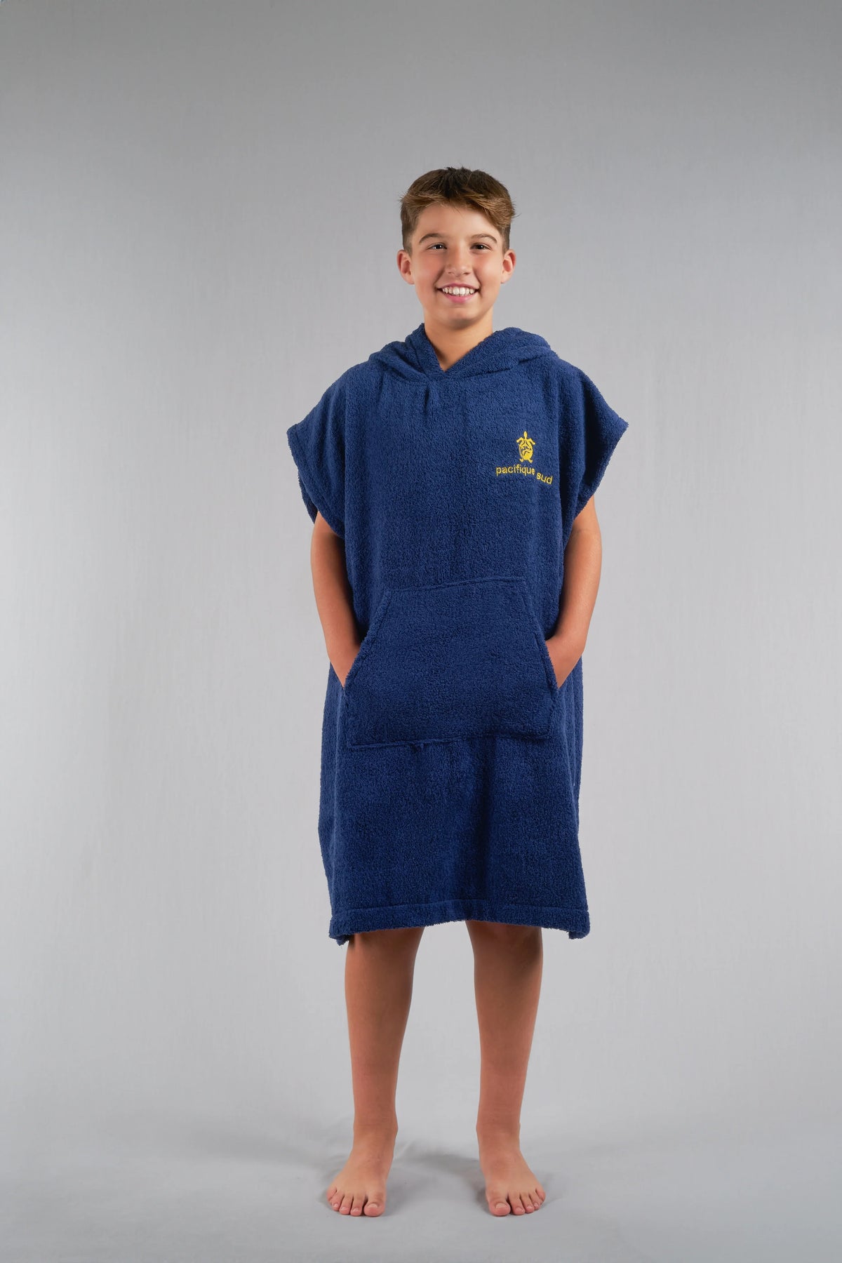 Poncho de Surf Júnior Pacifique Sud em Algodão sem Mangas – Azul-marinho