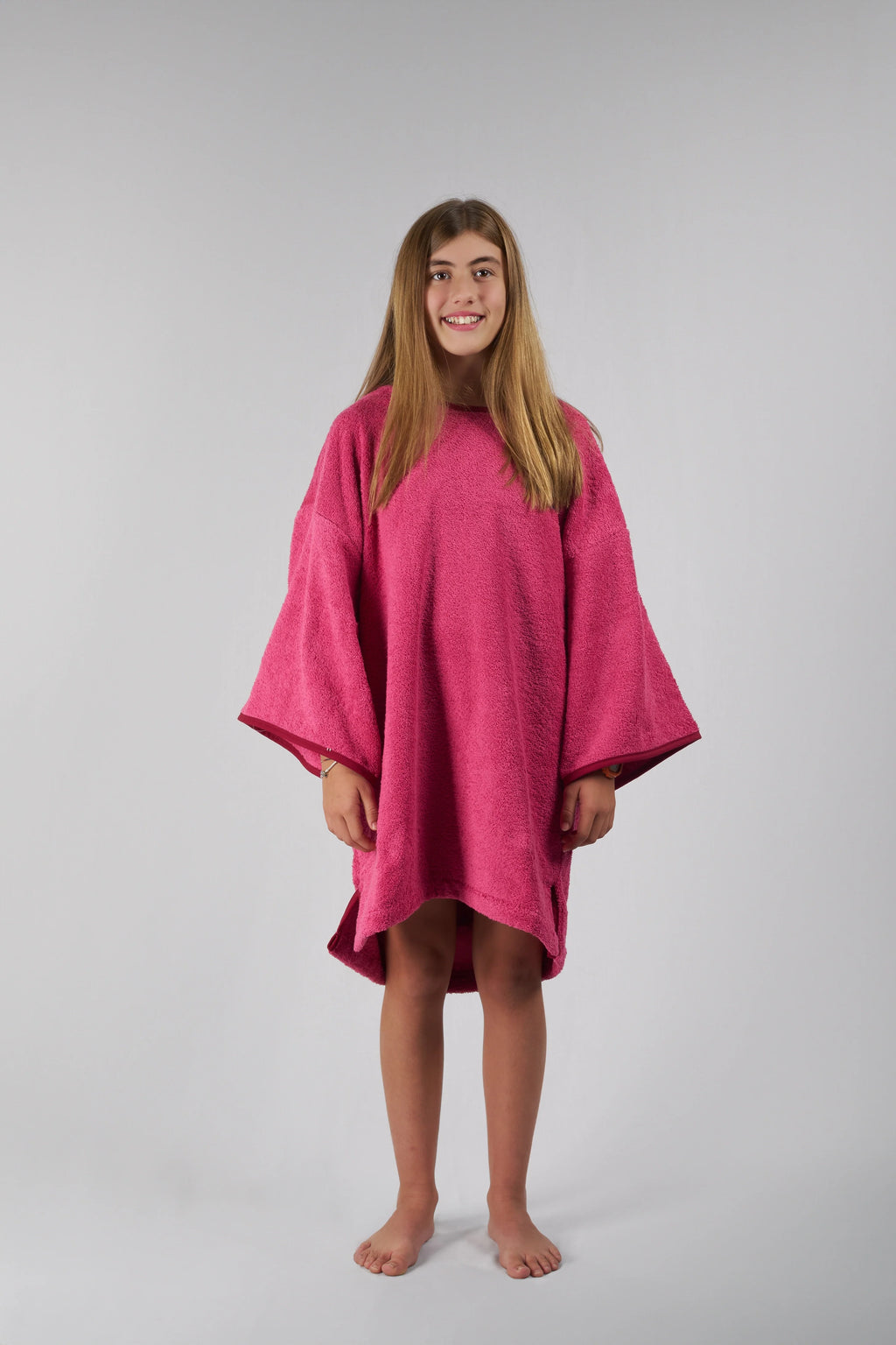Poncho de Surf Júnior Pacifique Sud em Algodão com Mangas – Rosa