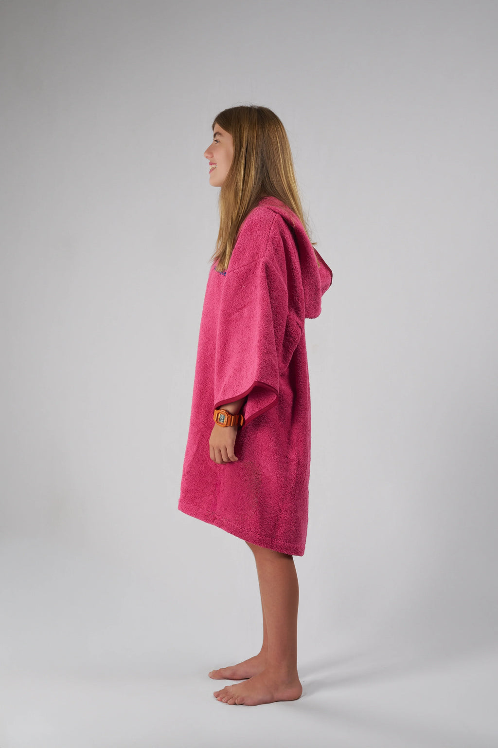 Poncho de Surf Júnior Pacifique Sud em Algodão com Mangas – Rosa