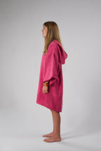 Poncho de Surf Júnior Pacifique Sud em Algodão com Mangas – Rosa
