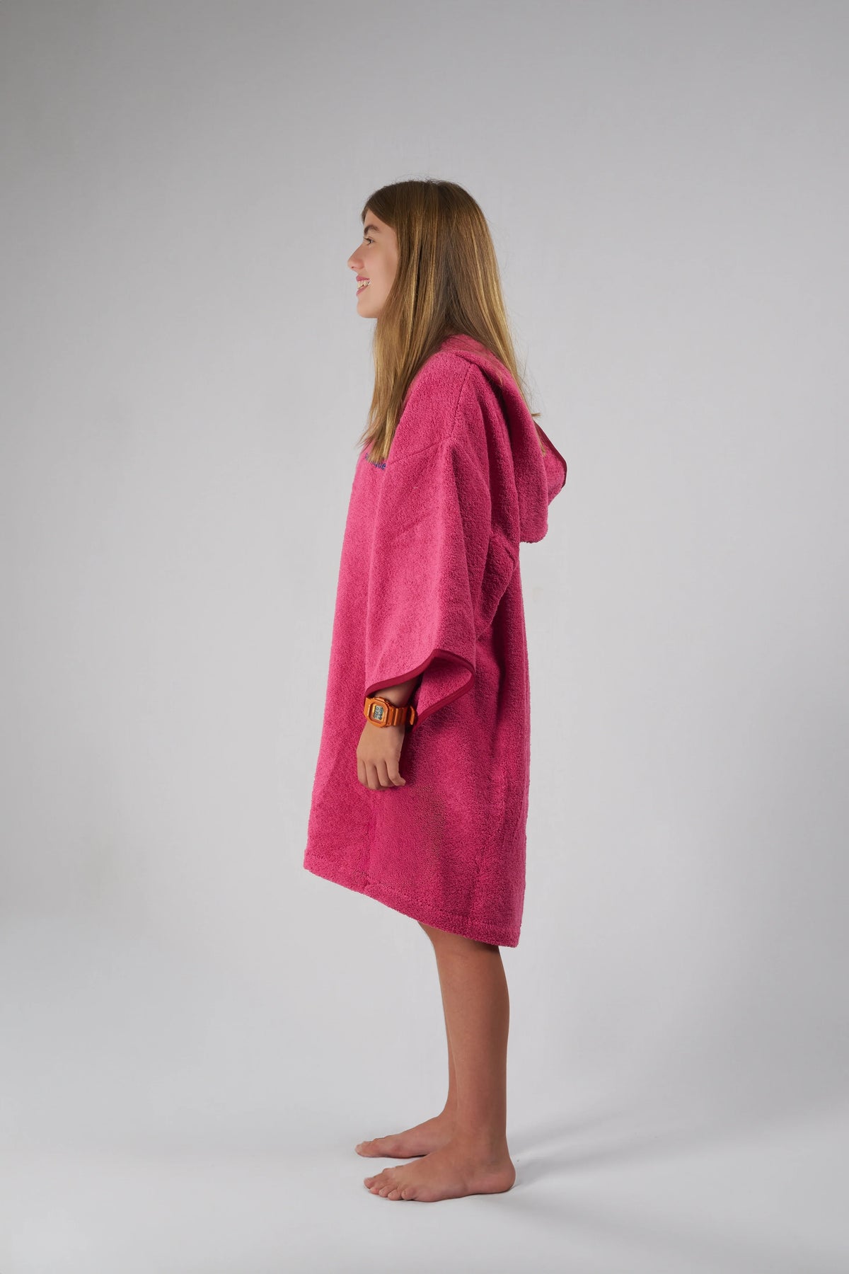 Poncho de Surf Júnior Pacifique Sud em Algodão com Mangas – Rosa