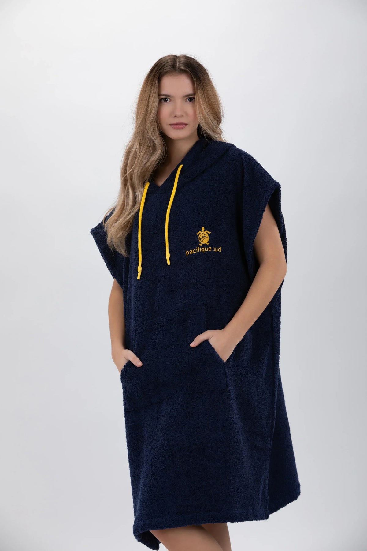 Poncho de Surf Pacifique Sud em Algodão sem Mangas – Azul-marinho, Tamanho M