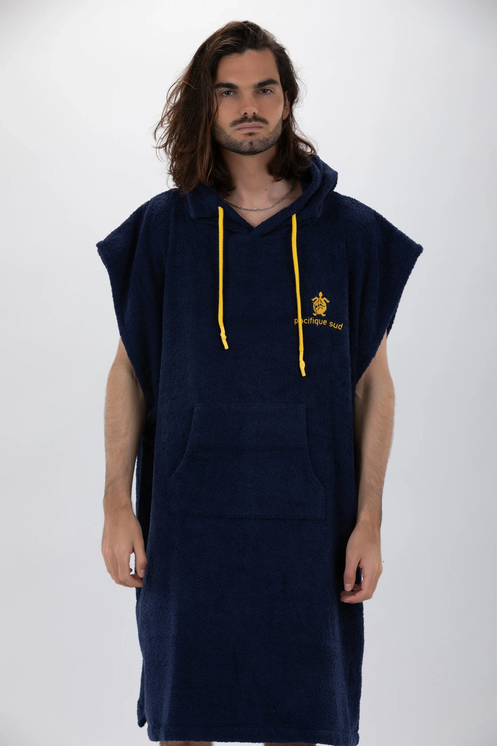 Poncho de Surf Pacifique Sud em Algodão sem Mangas – Azul-marinho, Tamanho L