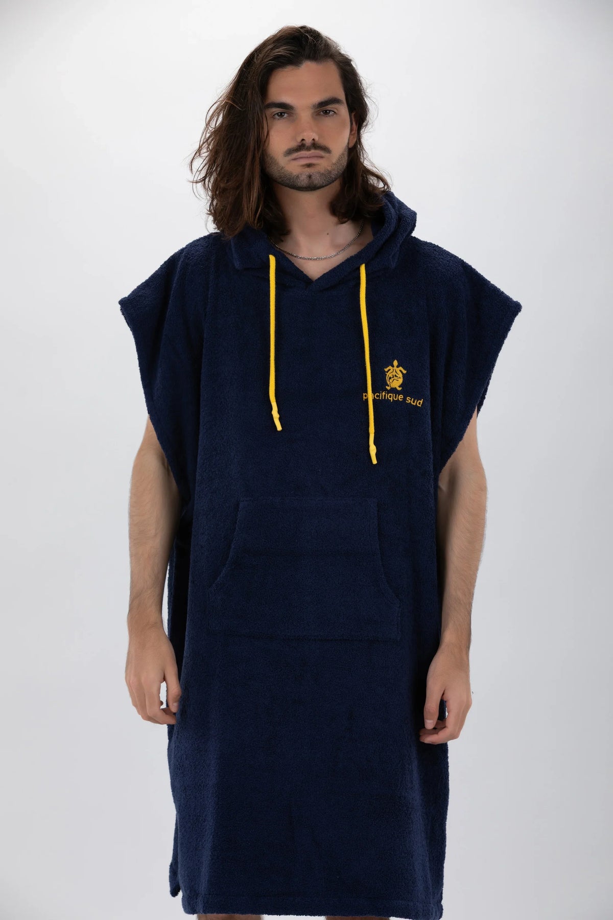 Poncho de Surf Pacifique Sud em Algodão sem Mangas – Azul-marinho, Tamanho L