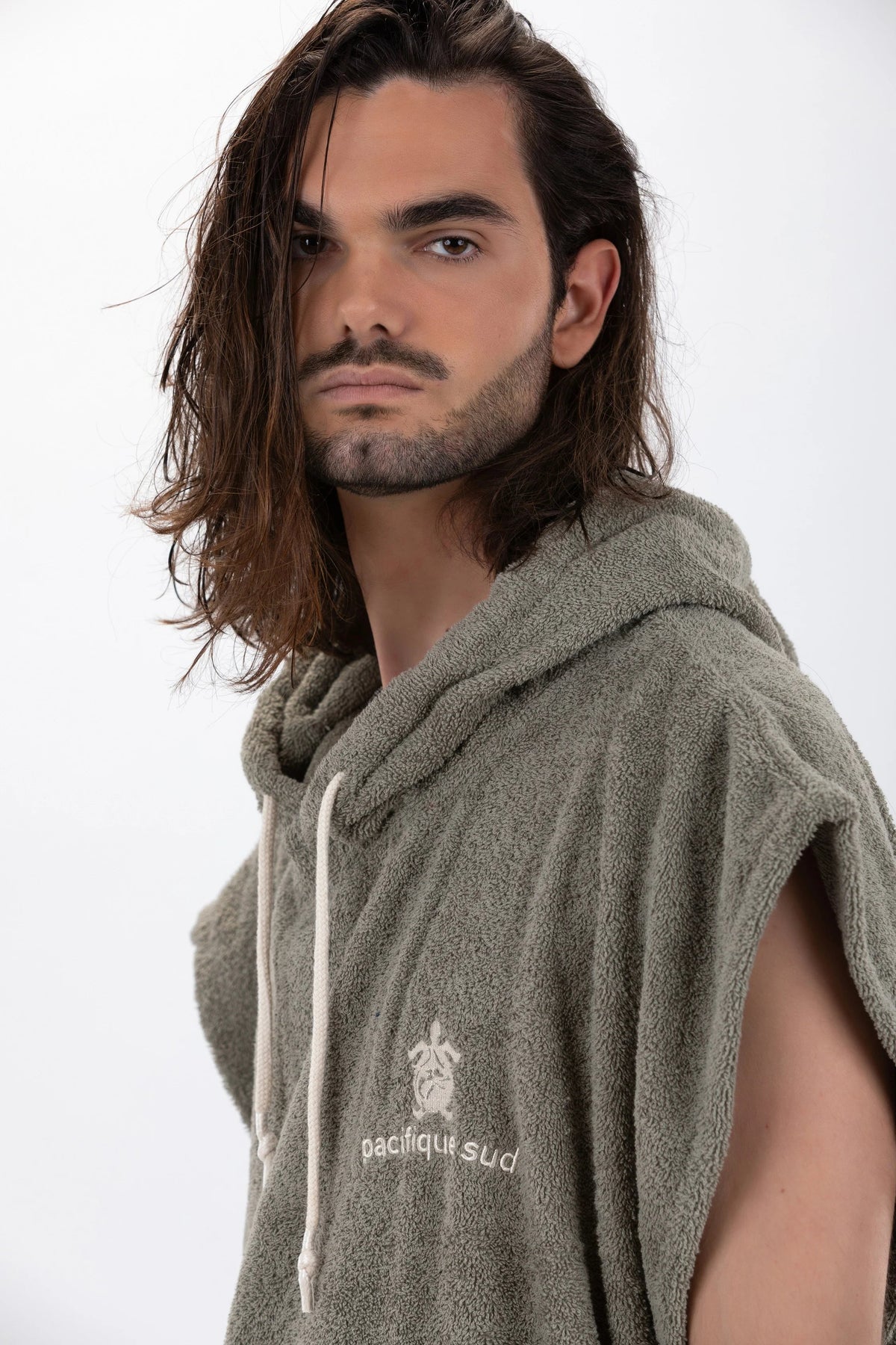 Poncho de Surf Pacifique Sud em Algodão sem Mangas – Verde, Tamanho L