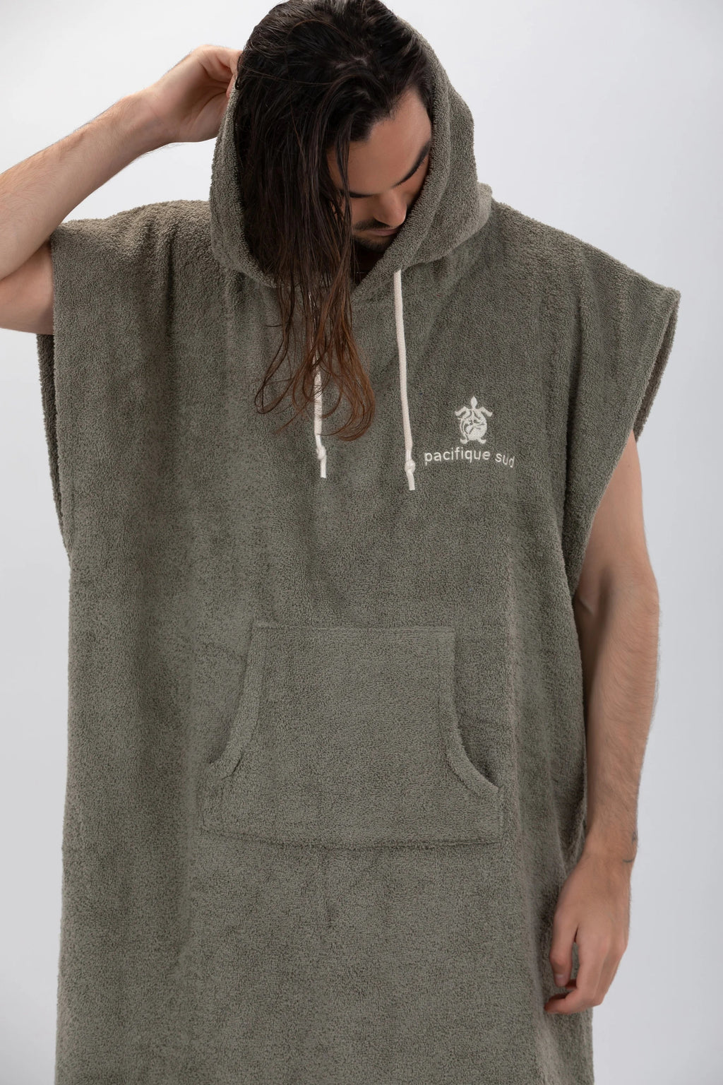 Poncho de Surf Pacifique Sud em Algodão sem Mangas – Verde, Tamanho L