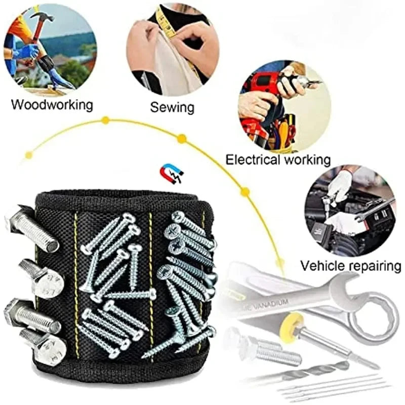 Pulseira magnética preta com parafusos, para carpintaria, eletricidade e reparações no carro