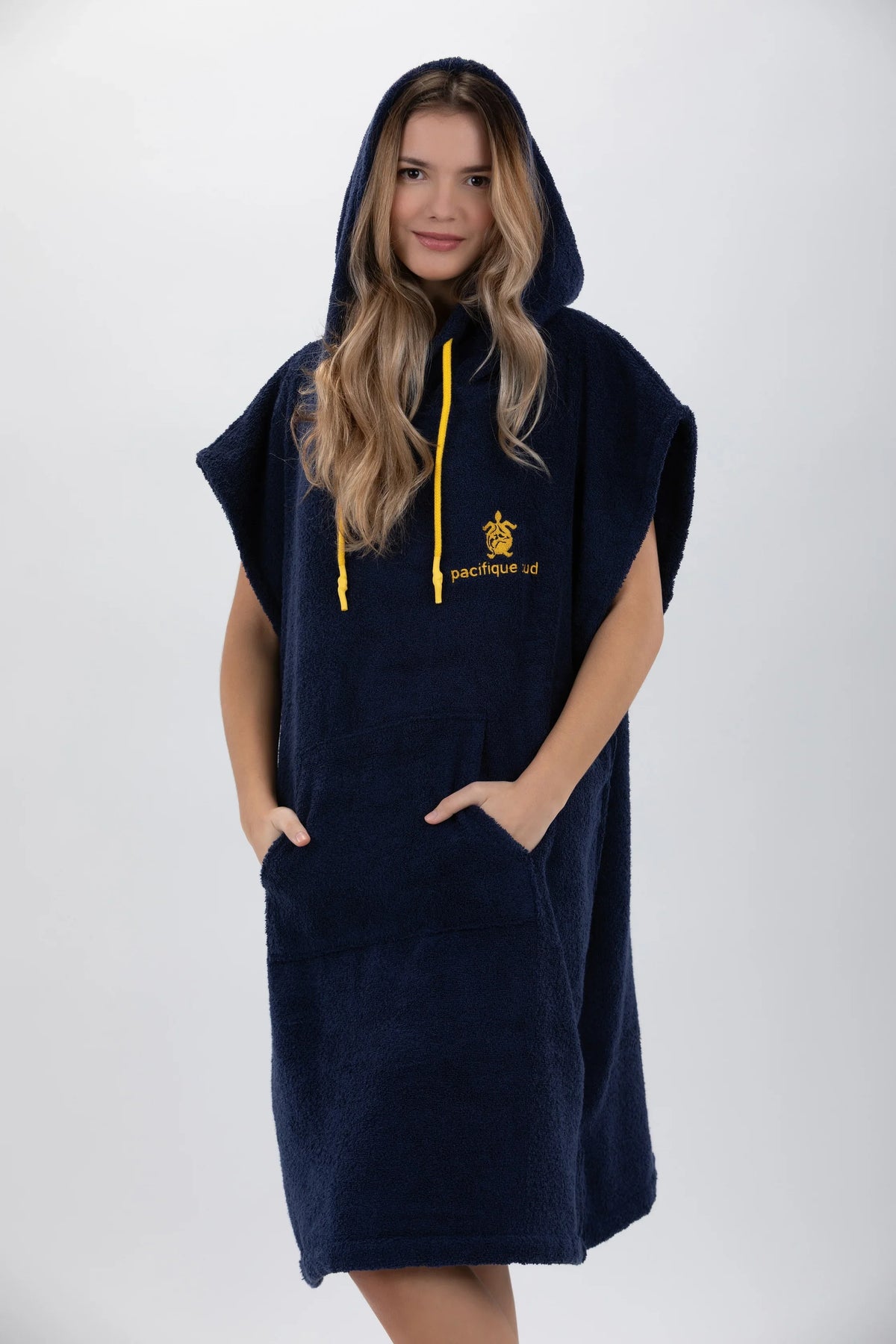Poncho de Surf Pacifique Sud em Algodão sem Mangas – Azul-marinho, Tamanho M