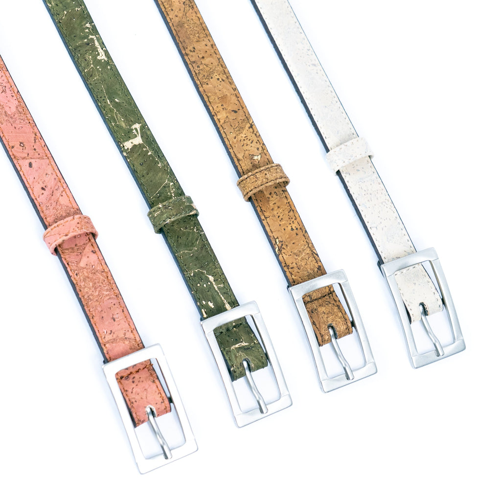 Cinto Fino de Cortiça com Fivela Retangular MB Cork L-1106 para Mulher