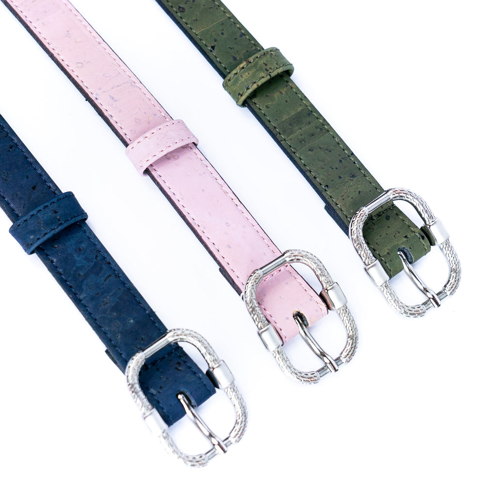 Cinto Fino de Cortiça com Fivela Texturada MB Cork L-1063 para Mulher