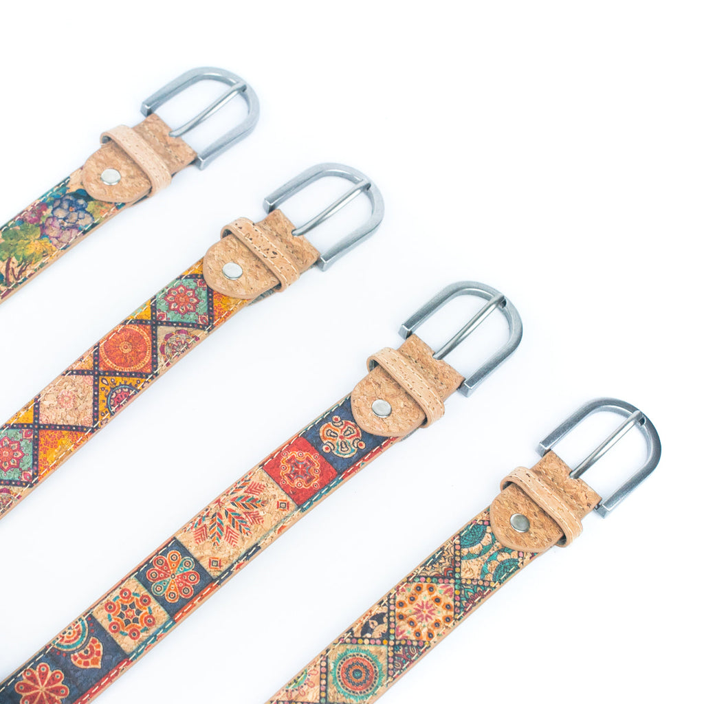 Cinto de Cortiça com Estampado Floral MB Cork L-1027 para Mulher – 2,8 cm