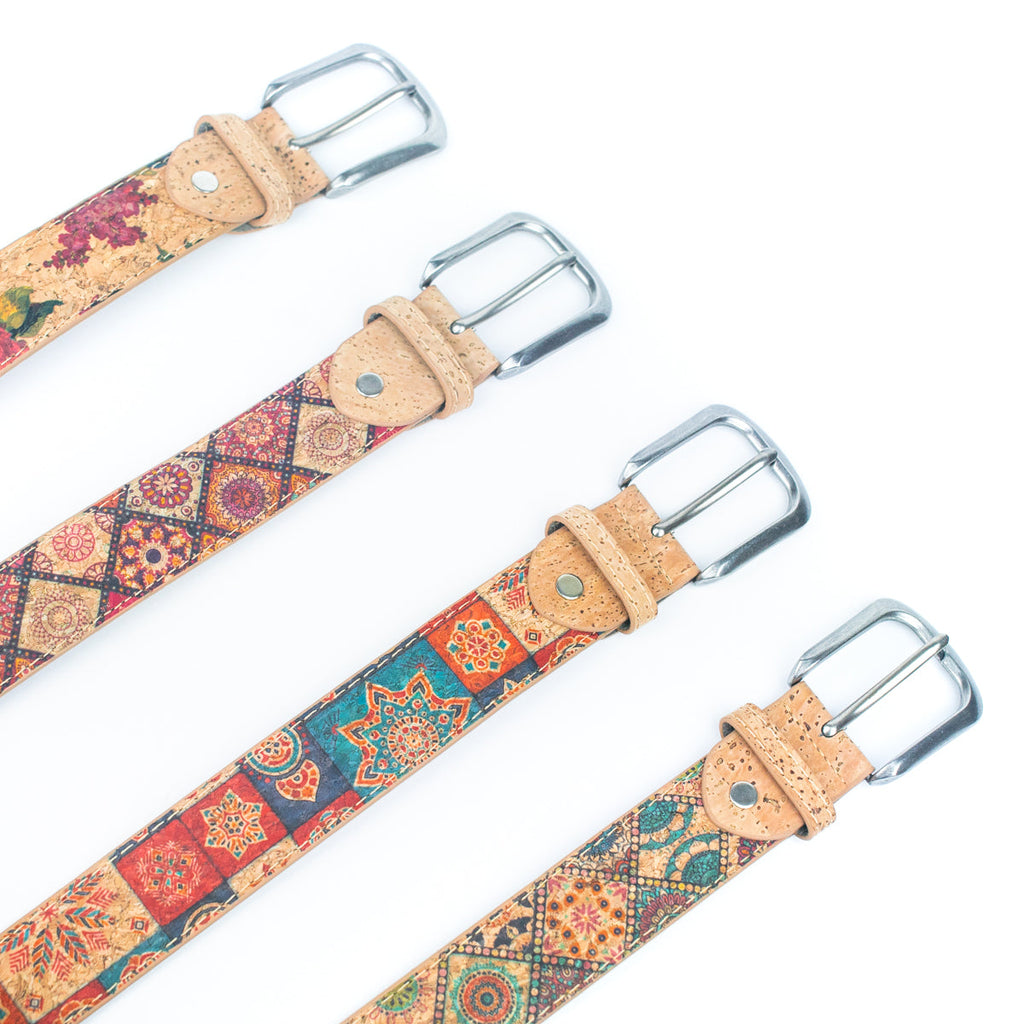 Cinto de Cortiça com Estampado Floral MB Cork L-1028 para Mulher – 3,3 cm