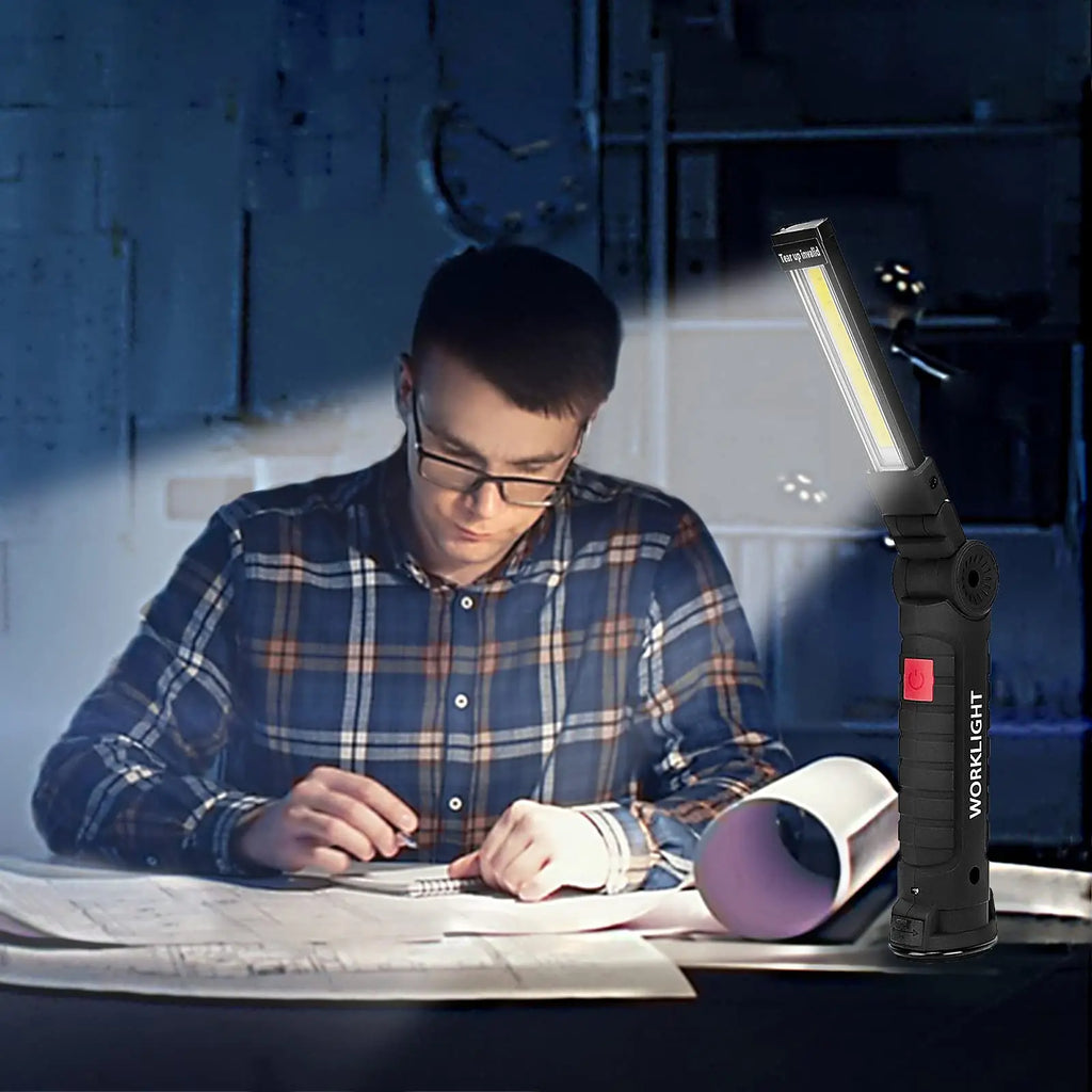 Luz de Trabalho COB Dobrável, com Íman e Gancho, Recarregável