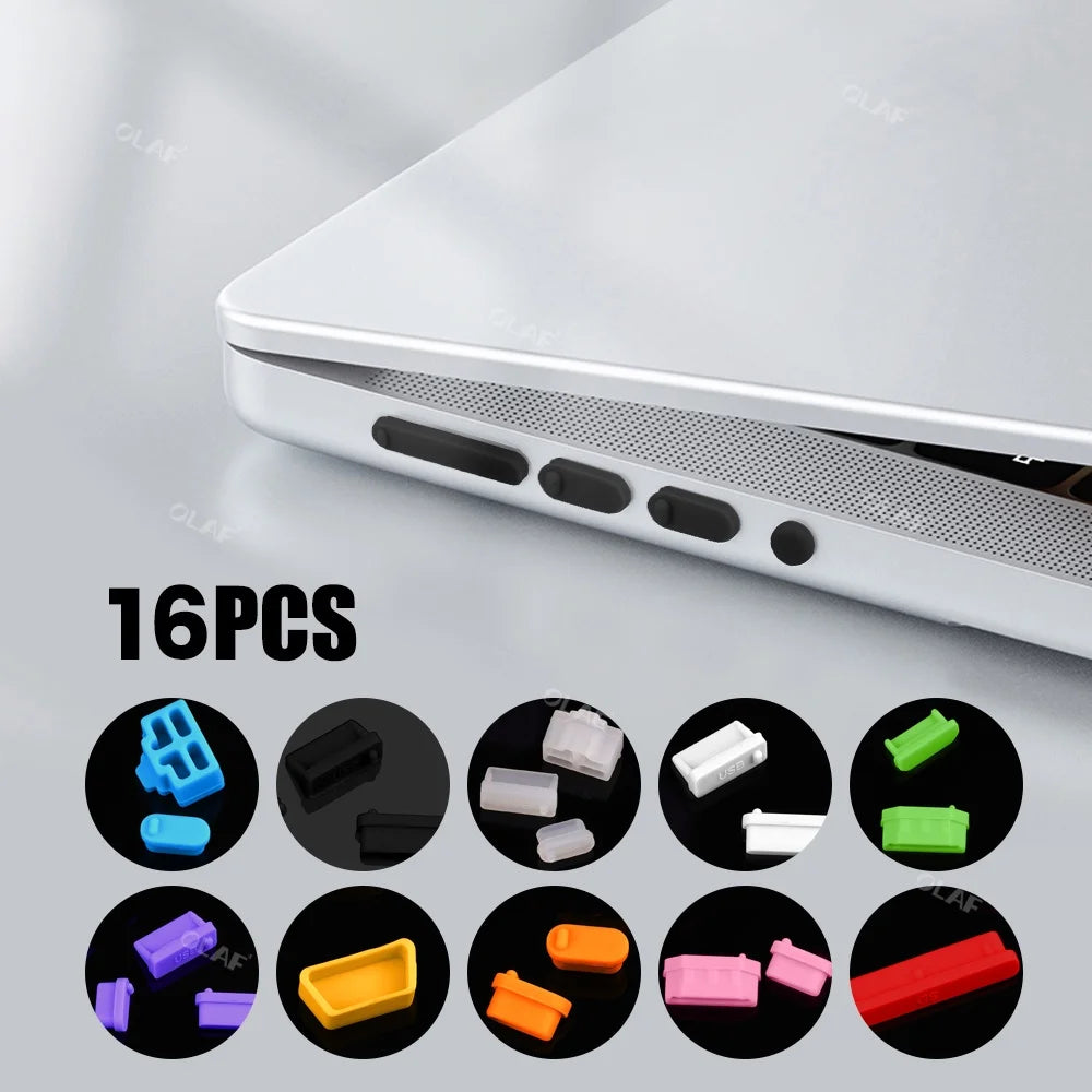 Tampas Anti-Pó em Silicone para Portas do Portátil, 16 Peças
