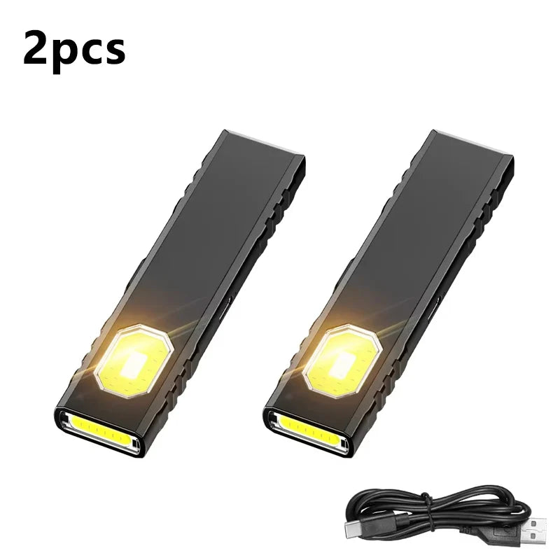 Mini Luz de Clip COB Recarregável, com Luz Vermelha Intermitente